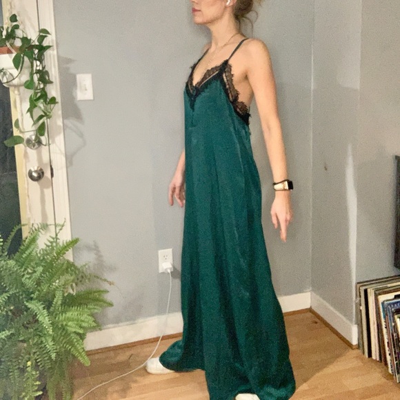 Zara Deep emerald green jumpsuit with Black Lace Detail - Picture 1 of 6